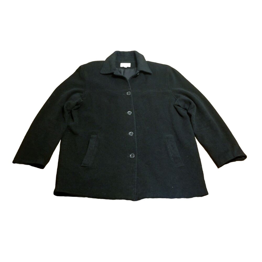 Henri Bendel Pea Coat Women's Size Large Black Wool Cashmere Vintage Made In USA - Picture 1 of 9